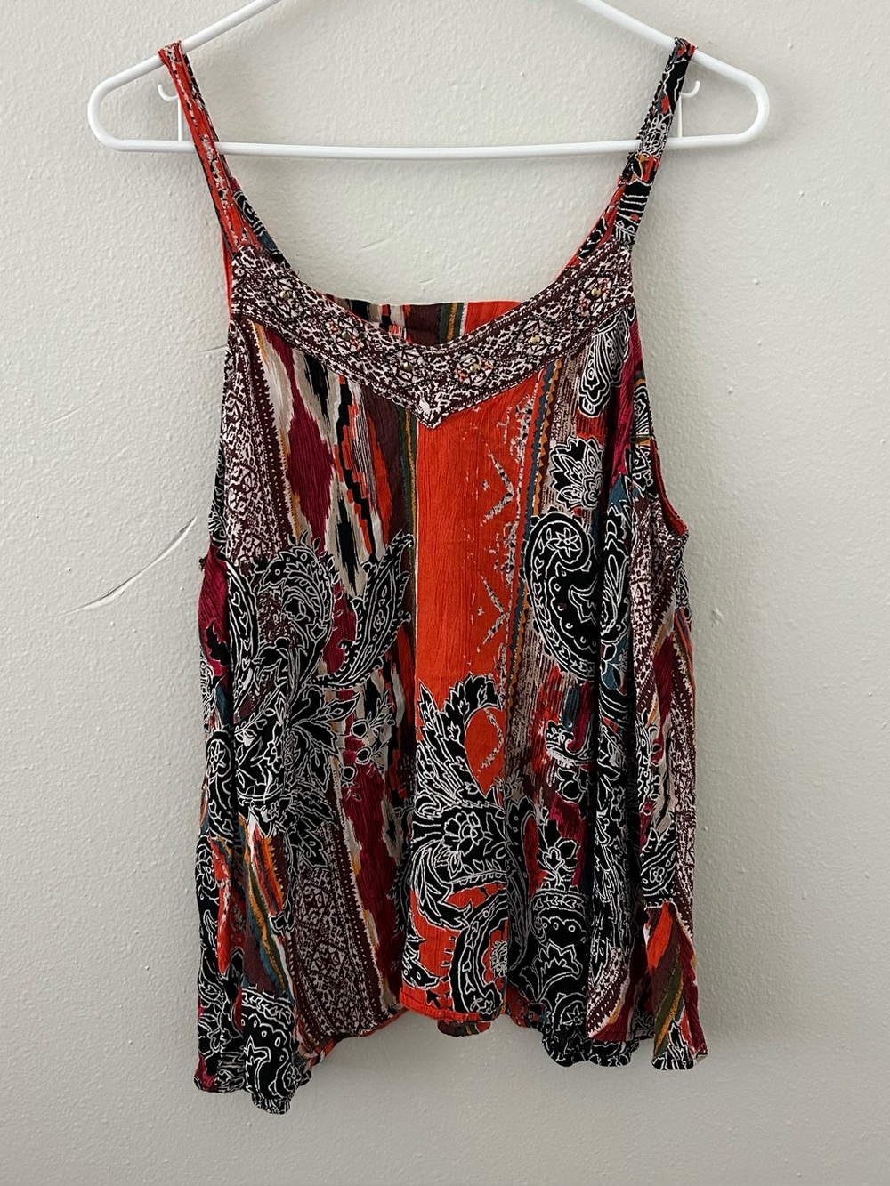 Scully Paisley Beaded Tank Top Spaghetti Strap Sz L Western Boho Coastal Cowgirl
